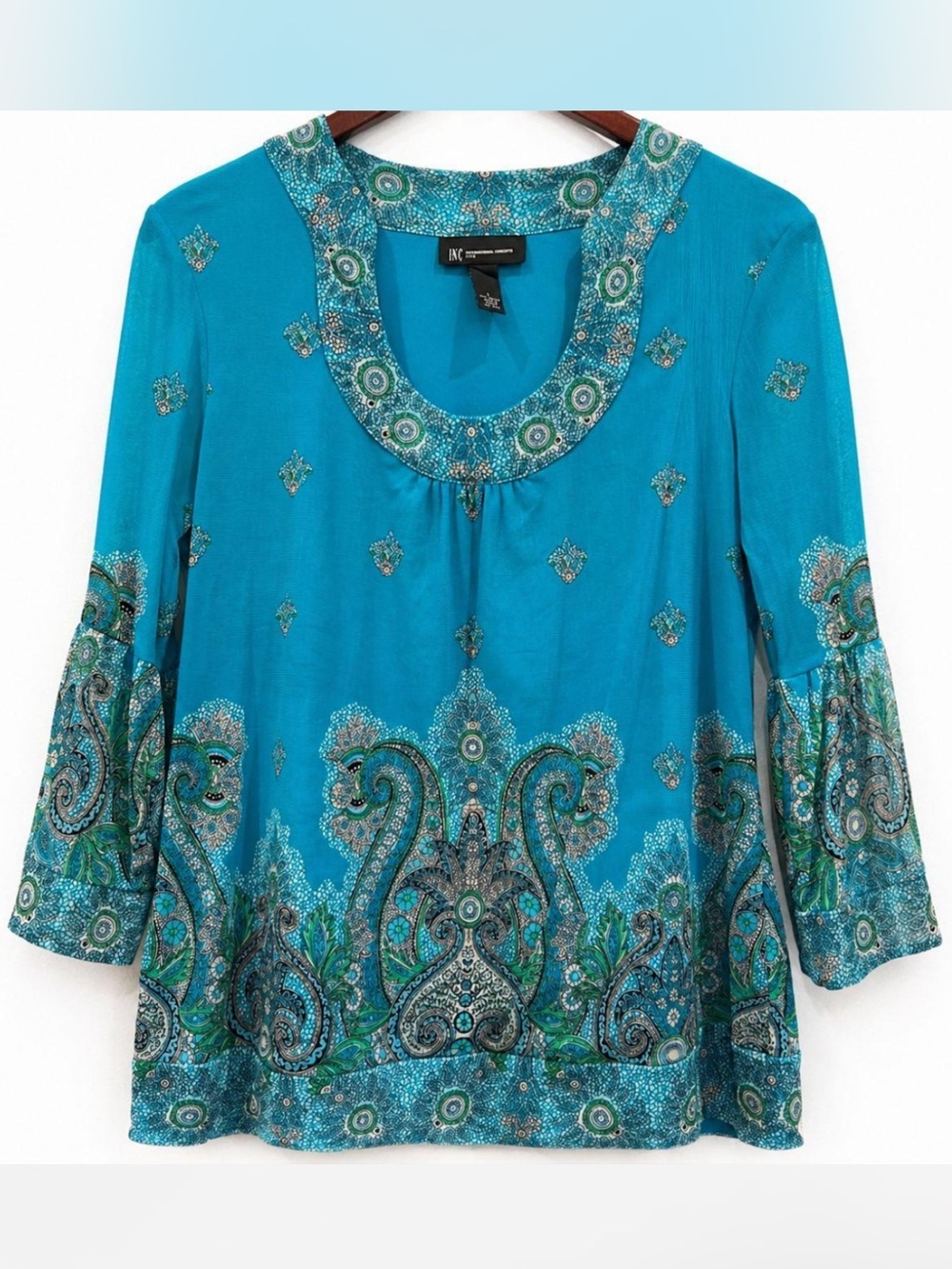 Vintage Y2K Mermaidcore/Boho/Fairycore Floral Paisley Bell Sleeve Top/Tunic